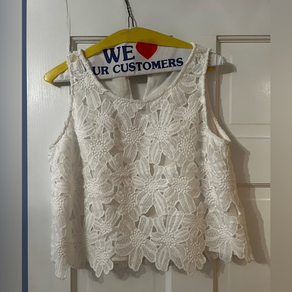 Double Zero White Floral Lace Crop Top